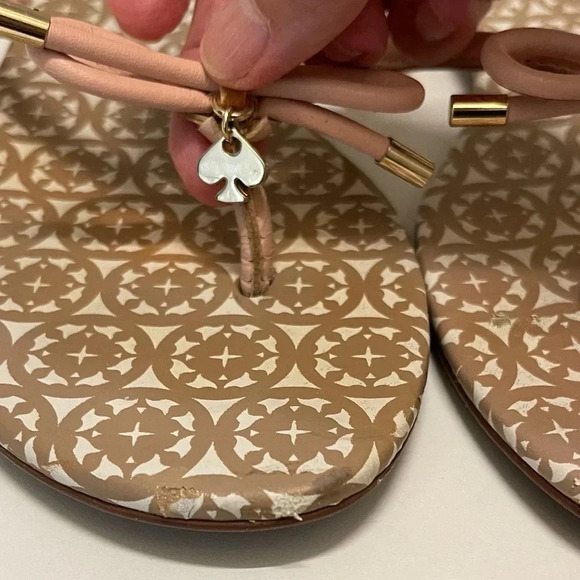 Kate Spade New York Mistic Bow Flat Thong Pale Pink Leather Sandal Size 8.5 - Picture 3 of 6